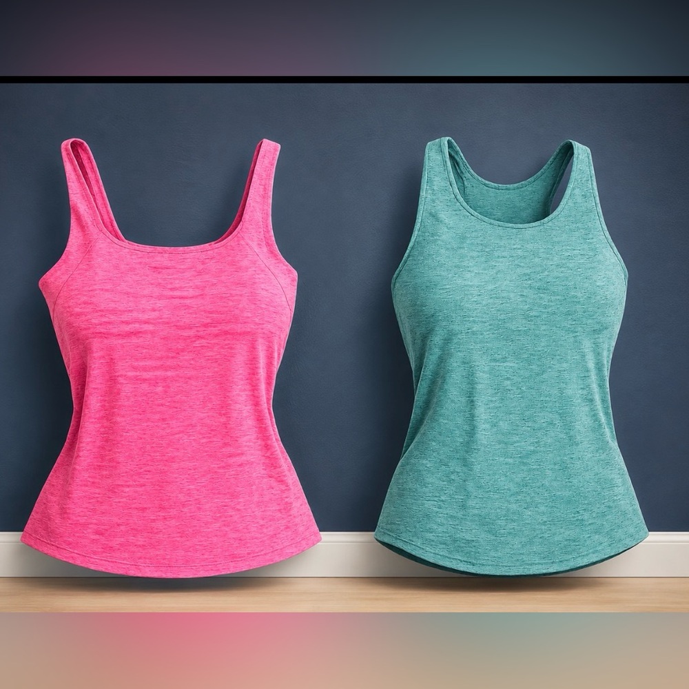 Jockey EverActive Built-In Bra Tank Tops Bundle Pink & Teal Size Large